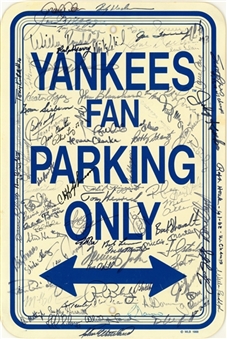 New York Yankees Greats Multi Signed "Yankees Fan Parking Only" Sign With Over 80 Signatures Including DiMaggio, Mantle, Jeter, Jackson & Berra (PSA/DNA)